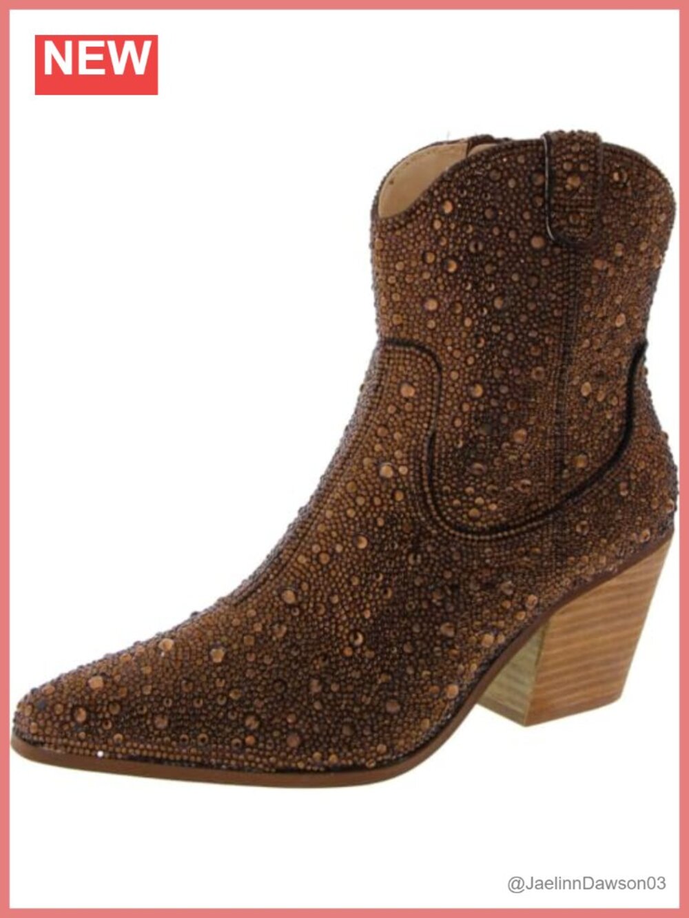 Rhinestone Embellished Western Bootie, Pointed Toe, Zip Closure